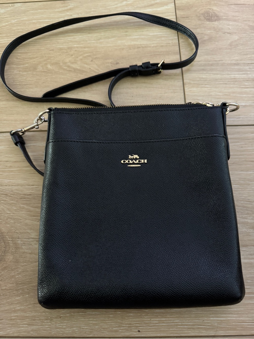Coach Kitt Black Leather Crossbody with Gold Logo